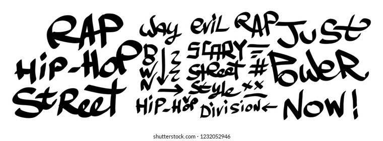 Many graffiti tags on a white background. Vector art