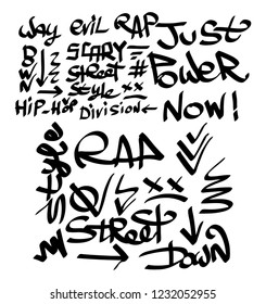Many graffiti tags on a white background. Vector art