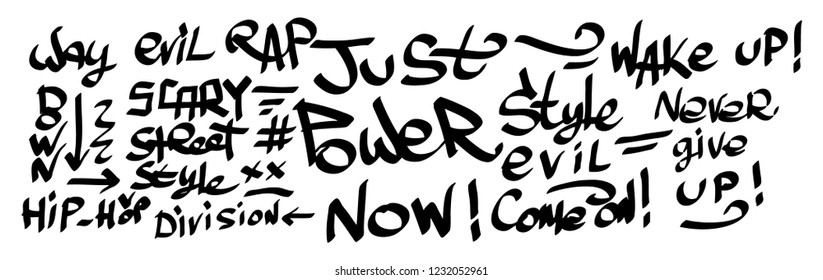 Many graffiti tags on a white background. Vector art