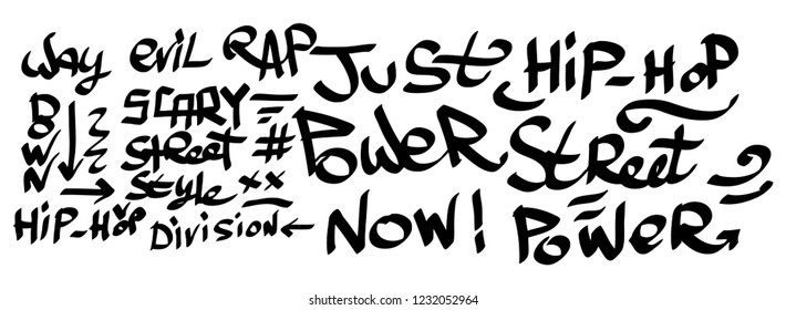 Many graffiti tags on a white background. Vector art