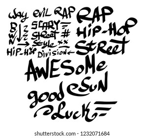 Many graffiti tags on a white background. Vector art