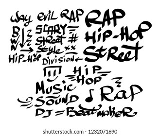 Many graffiti tags on a white background. Vector art