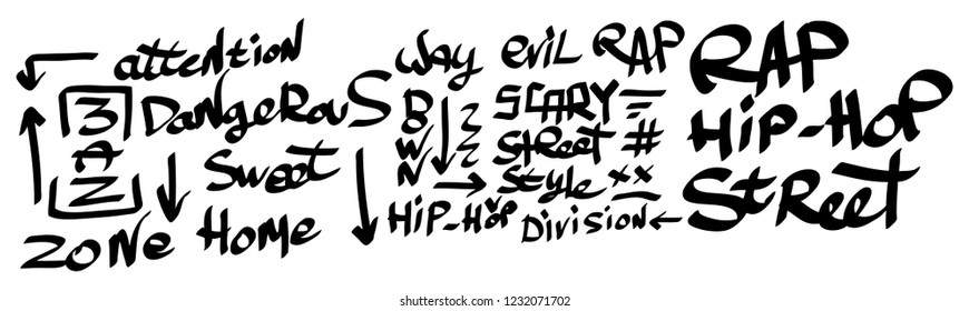 Many graffiti tags on a white background. Vector art