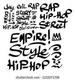 Many graffiti tags on a white background. Vector art