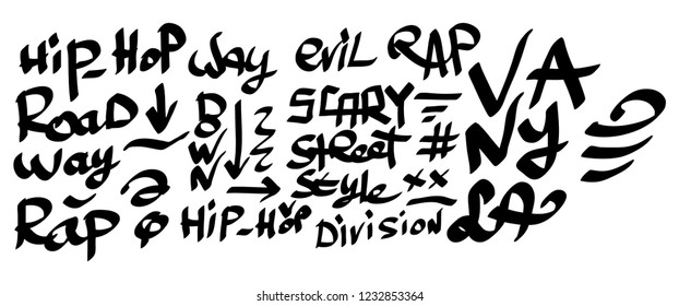 Many graffiti tags on a white background. Vector art