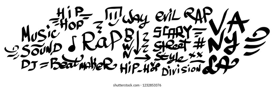 Many graffiti tags on a white background. Vector art