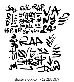 Many graffiti tags on a white background. Vector art