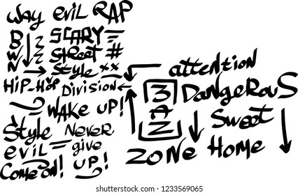 Many graffiti tags on a white background. Vector art