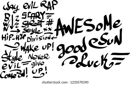 Many graffiti tags on a white background. Vector art
