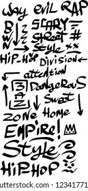 Many graffiti tags on a white background. Vector art