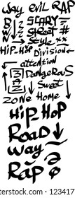 Many graffiti tags on a white background. Vector art