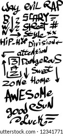 Many graffiti tags on a white background. Vector art