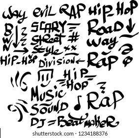 Many graffiti tags on a white background. Vector art