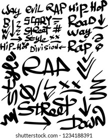 Many graffiti tags on a white background. Vector art