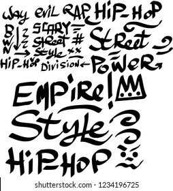 Many graffiti tags on a white background. Vector art