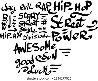 Many graffiti tags on a white background. Vector art