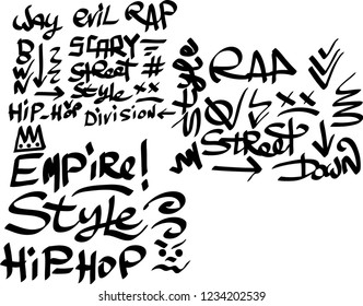 Many graffiti tags on a white background. Vector art