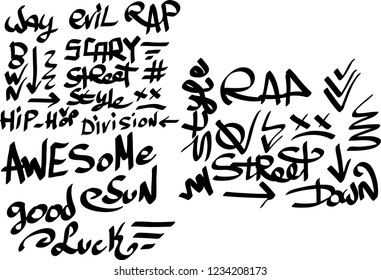 Many graffiti tags on a white background. Vector art