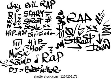 Many graffiti tags on a white background. Vector art
