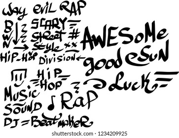 Many graffiti tags on a white background. Vector art