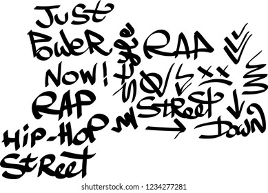 Many graffiti tags on a white background. Vector art