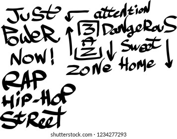 Many graffiti tags on a white background. Vector art