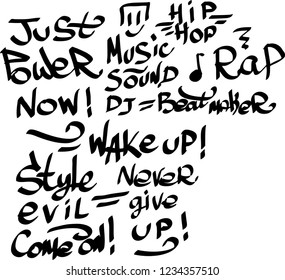 Many graffiti tags on a white background. Vector art