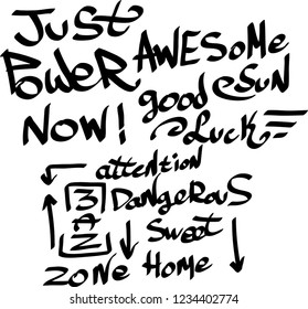 Many graffiti tags on a white background. Vector art