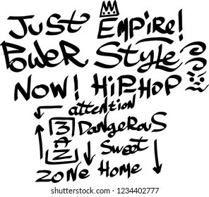 Many graffiti tags on a white background. Vector art