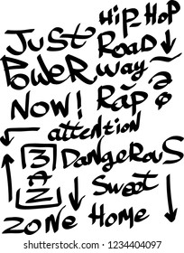 Many graffiti tags on a white background. Vector art