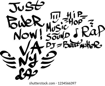 Many graffiti tags on a white background. Vector art