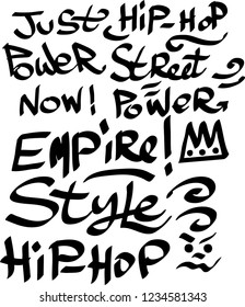 Many graffiti tags on a white background. Vector art