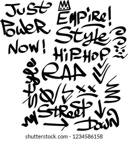 Many graffiti tags on a white background. Vector art