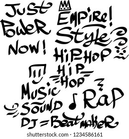 Many graffiti tags on a white background. Vector art
