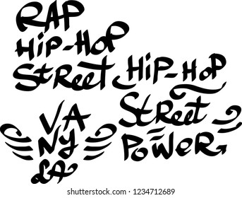 Many graffiti tags on a white background. Vector art