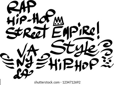 Many graffiti tags on a white background. Vector art