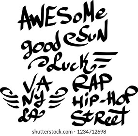 Many graffiti tags on a white background. Vector art