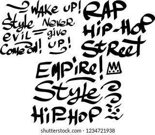Many graffiti tags on a white background. Vector art