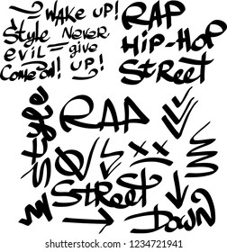 Many graffiti tags on a white background. Vector art