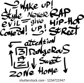 Many graffiti tags on a white background. Vector art