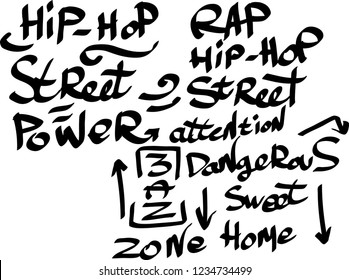 Many graffiti tags on a white background. Vector art