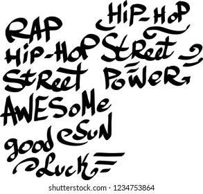 Many graffiti tags on a white background. Vector art