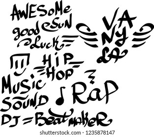 Many graffiti tags on a white background. Vector art