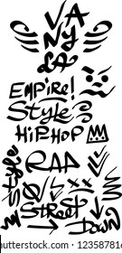 Many graffiti tags on a white background. Vector art