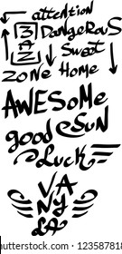 Many graffiti tags on a white background. Vector art