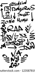 Many graffiti tags on a white background. Vector art