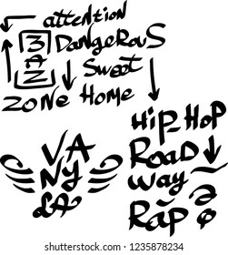 Many graffiti tags on a white background. Vector art