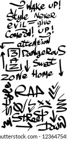 Many graffiti tags on a white background. Vector art