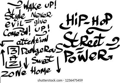 Many graffiti tags on a white background. Vector art