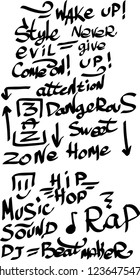 Many graffiti tags on a white background. Vector art
